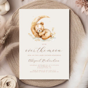 Über den Mond Boho Teddybär Neutrale Babyparty Einladung