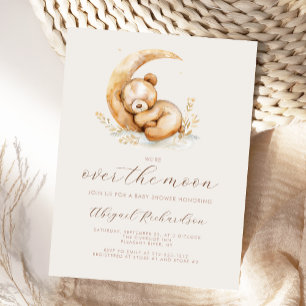 Über den Mond Boho Teddybär Neutrale Babyparty Postkarte