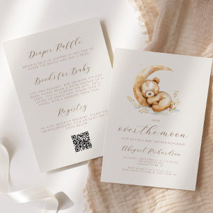 Über den Mond Boho Teddybär QR-Code Babyparty Einladung