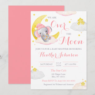 Über den Mond Elefant Mädchen Baby Shower Einladung
