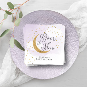 Über den Mond Gold Lila Babyparty Personalisiert Serviette