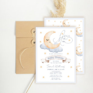 Über den Mond Gold Sterne Blau Baby-Party Einladung