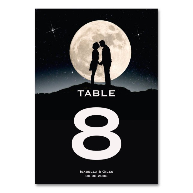 Über den Mond Hochzeit Tischnummer (Vorderseite)