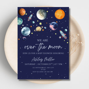 Über den Mond Jungen Baby Shower Einladung, Weltra Folieneinladung