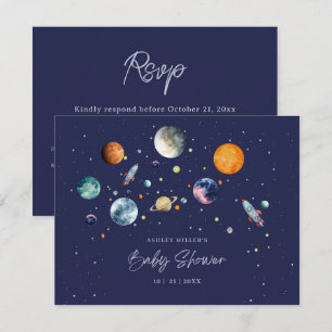 Über den Mond Jungen Baby Shower Party Weltraumgal RSVP Karte