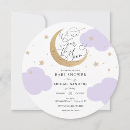 Über den Mond lila Baby Shower Einladung