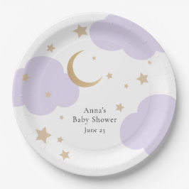 Über den Mond lila Baby Shower Pappteller