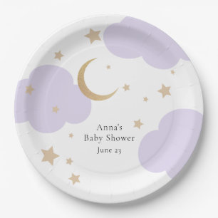 Über den Mond lila Baby Shower  Pappteller