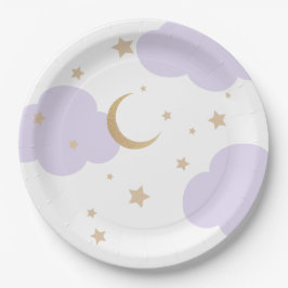 Über den Mond lila Babyparty Pappteller