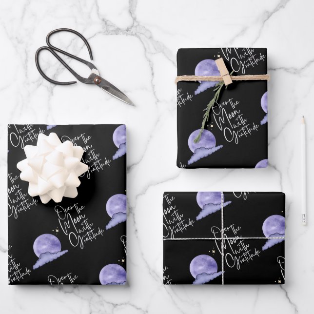 Über den Mond mit den Blättern aus Dankbarkeit Geschenkpapier Set (Vorderseite)