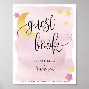 Über den Mond, Rosa Baby Shower Gästebuch Poster