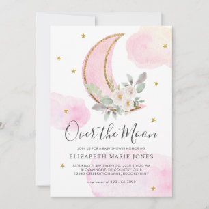 Über den Mond Rosa Gold Traum Mädchen Baby Shower Einladung