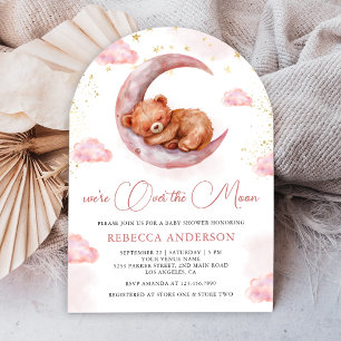 Über den Mond Rosa Teddybär-Bogen-Baby-Party Einladung