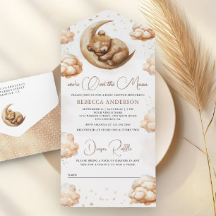 Über den Mond schlafender Teddybär Boho-Baby-Party All In One Einladung