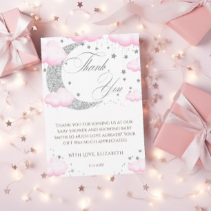 Über den Mond Silber Rosa Babyparty Willkommen Dankeskarte