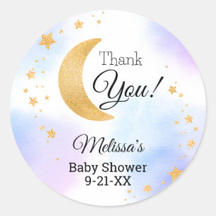 Über den Mond Stern Rosa Blau Danke Baby Shower Runder Aufkleber