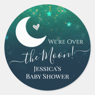 Über den Mond Sternenhimmel Baby Shower Runder Aufkleber