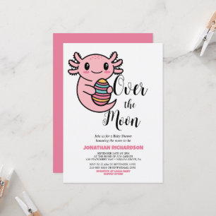 Über den Mond süßer Axolotl hält Osterei  Einladung