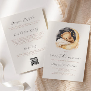 Über den Mond Teddy Bär Boho QR-Code Baby Shower Einladung