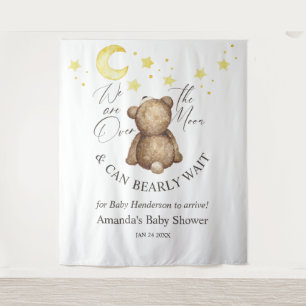 Über Den Mond Teddybär Baby Shower Hintergrund Wandteppich