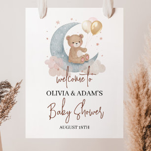 Über den Mond Teddybär Baby Shower Willkommensschi Poster