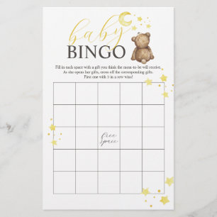 Über den Mond Teddybär BINGO Babyparty-Spiel Flyer