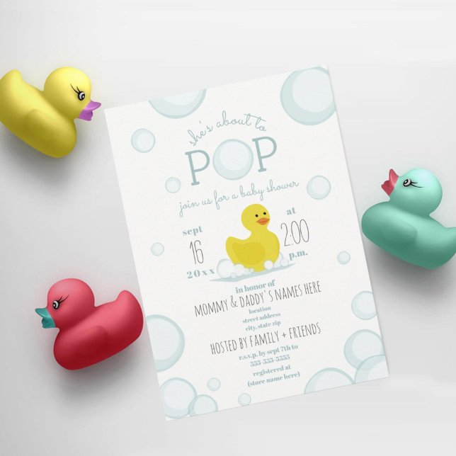Über den Pop Rubber Duck Bubbles Blue Baby Dusche Einladung (Von Creator hochgeladen)