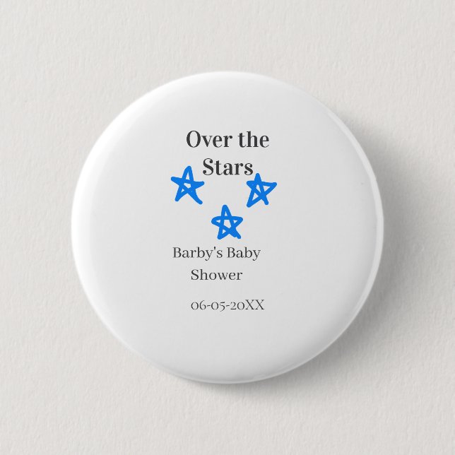Über den Sternen blau-graue Babyparty-Name-Datum-E Button (Vorderseite)