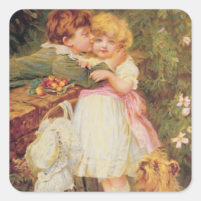 Über der Gartenmauer Quadratischer Aufkleber (Vorderseite)