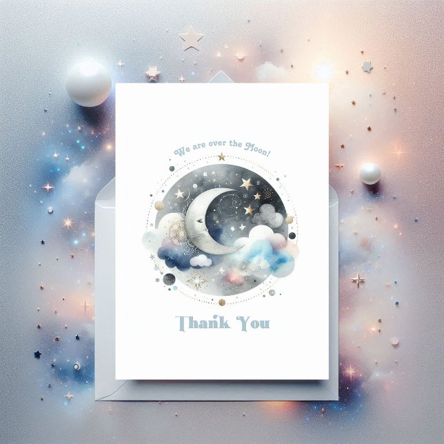 Über der Himmelsdusche des Mondes Dankeskarte (Over the Moon Celestial Baby Shower Thank You Card)