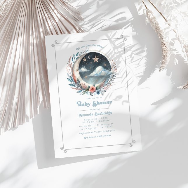 Über der Himmelsdusche des Mondes Einladung (Over the Moon Celestial Baby Shower Invitation)