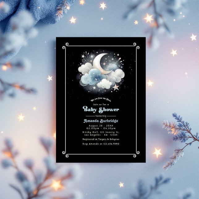 Über der Himmelsdusche des Mondes Einladung (Over the Moon Celestial Baby Shower Invitation)