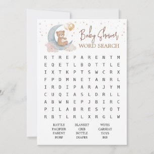 Über der Mond Baby Shower Word Suchspielkarte Einladung