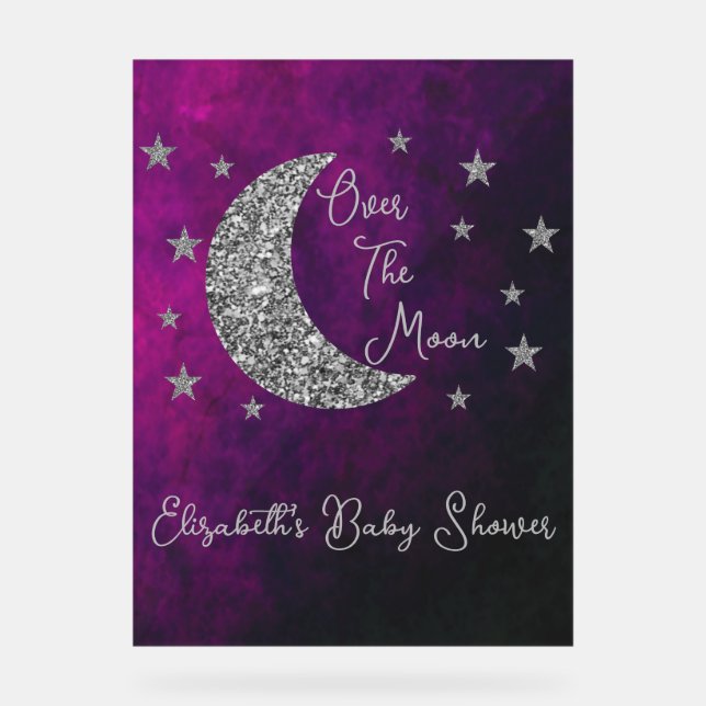 Über der Mond Babydusche Acrylschild (Vorderseite)