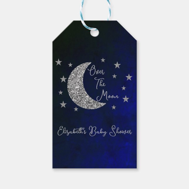 Über der Mond Babydusche Geschenkanhänger (Vorderseite)
