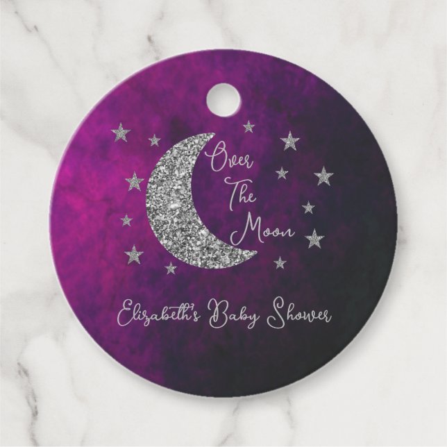 Über der Mond Babydusche Geschenkanhänger (Vorderseite)