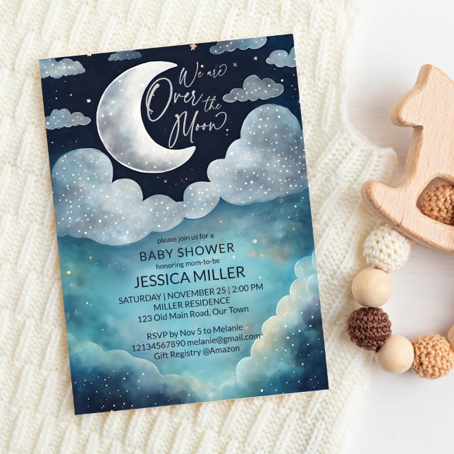 Über der Mond-Galaxie Babydusche Einladung (We are Over the moon galaxy baby shower editable template invitation digital download watercolor)