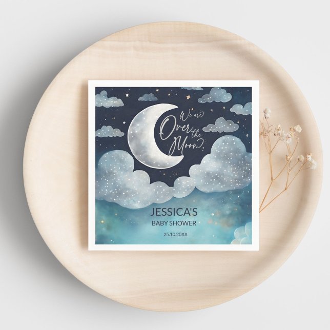 Über der Mond-Galaxie Babydusche mit Monogramm Serviette (Over the moon galaxy baby shower monogrammed printed napkins personalized table decor)