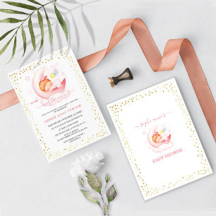 Über der Mond Girl Calligraphy Baby-Dusche Einladung