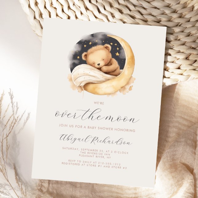 Über der Mond Teddy Bär Neutral Boho Babydusche Postkarte (Von Creator hochgeladen)