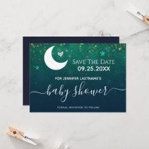Über der Moon Babydusche Save the Date Einladung