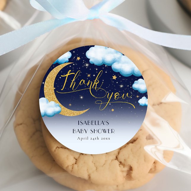 Über der Moon Boy Baby Dusche Danke Runder Aufkleber (Von Creator hochgeladen)