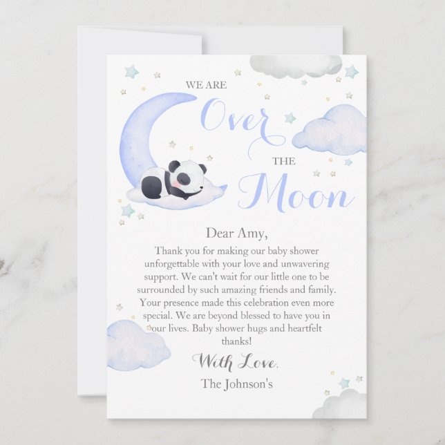 Über der Moon Boy Panda Bärendusche Dankeskarte (Vorderseite)