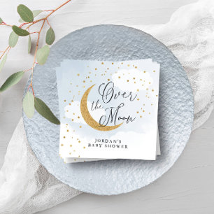 Über der Moon Gold & Blue Baby Dusche Personalisie Serviette