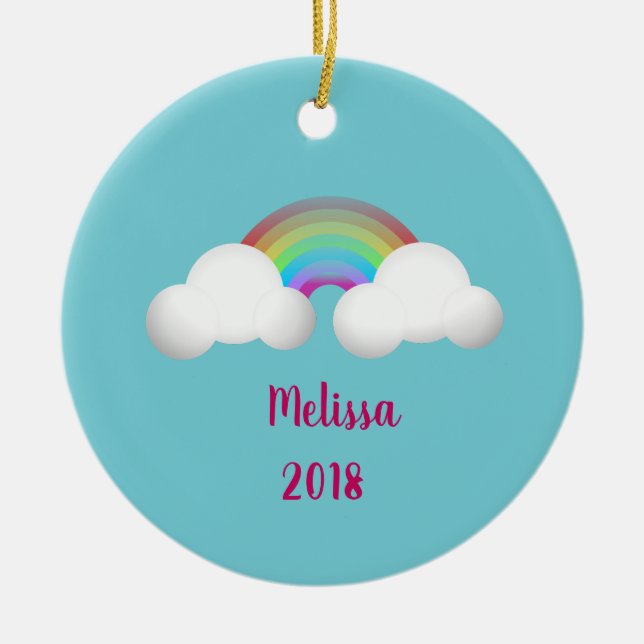 Über der Regenbogenmädchenverzierung Keramikornament (Vorne)