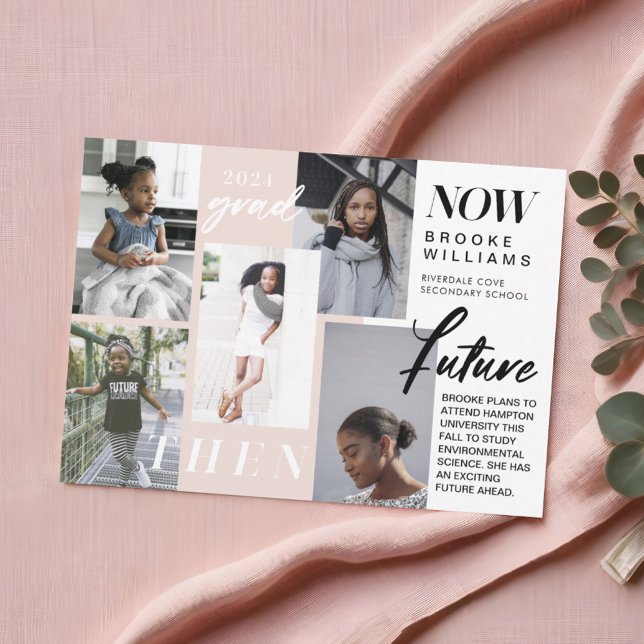 Über die Jahre - Jetzt & Dann Abschluss 5 Foto Einladung (Through the Years - Now & Then Graduation 5 Photo Invitation)