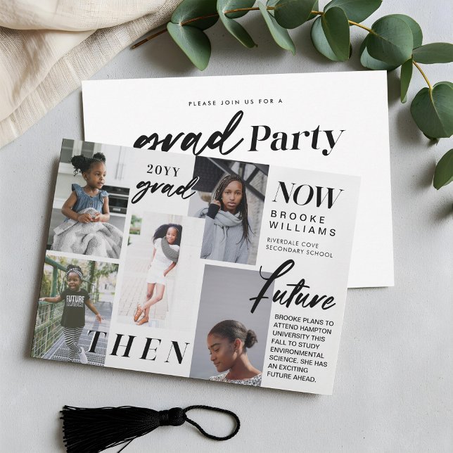 Über die Jahre - Jetzt & Dann Abschluss 5 Foto Einladung (Through the Years - Now & Then Graduation 5 Photo Invitation)