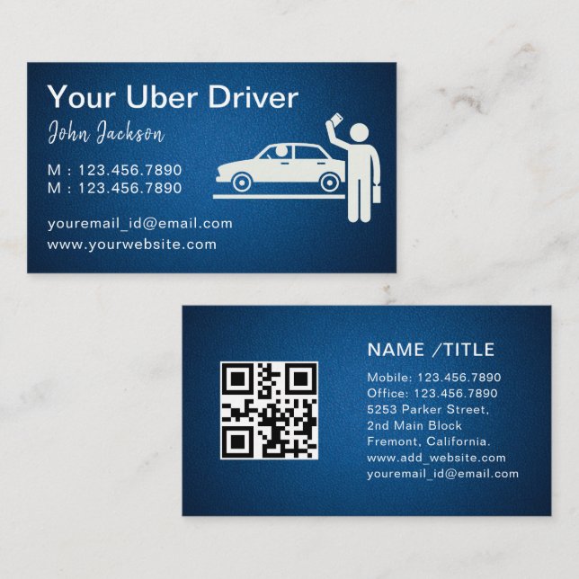 Uber Driver Taxi Limo Cool Blue Metal QR Code Visitenkarte (Vorne/Hinten)