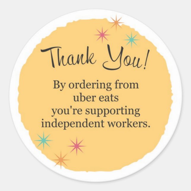Uber Eats Vielen Dank Runder Aufkleber (Vorderseite)