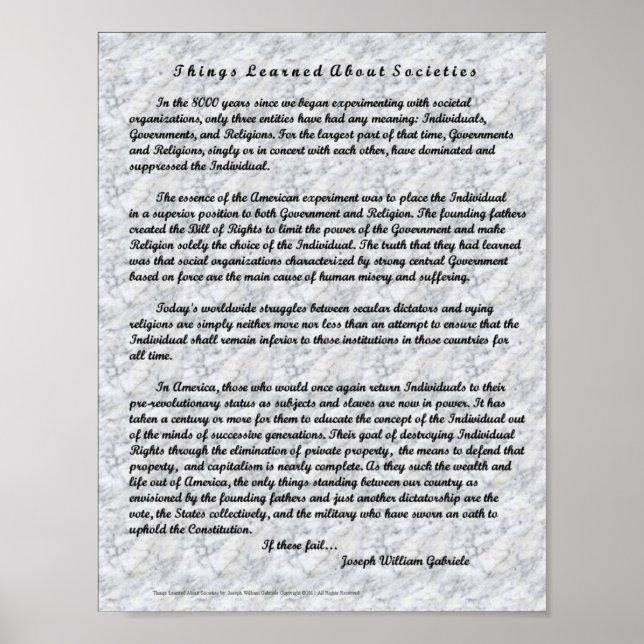 Über Gesellschaften gelernte Dinge Poster (Vorne)